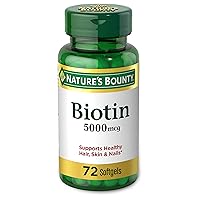 Nature's Bounty Biotin, Vitamin Supplement, Supports Metabolism for Energy and Healthy Hair, Skin, and Nails, 5000 mcg, 72 Softgels