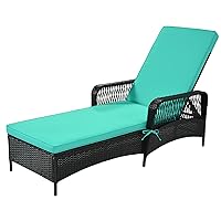 Outdoor Patio Pool PE Rattan Wicker Chair Wicker Sun Lounger, Mesh Design and Graceful Curve，Adjustable Backrest，Suitable for Patio, Poolside, Beach and Other Sunbathing Places (Green)