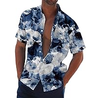 Hawaiian Shirts for Men Trendy Stripe Print Tropical Shirt Casual Short Sleeve Button Down Beach Holiday Shirt