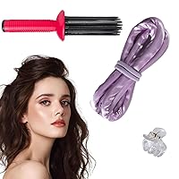 Heatless Curling Rod Headband with Hair Clips and Scrunchie, Hair Brush Styler for Curly Hair, Sleeping Curls Silk Ribbon with Hair Rollers for Long Hair (3Pc-Purple)