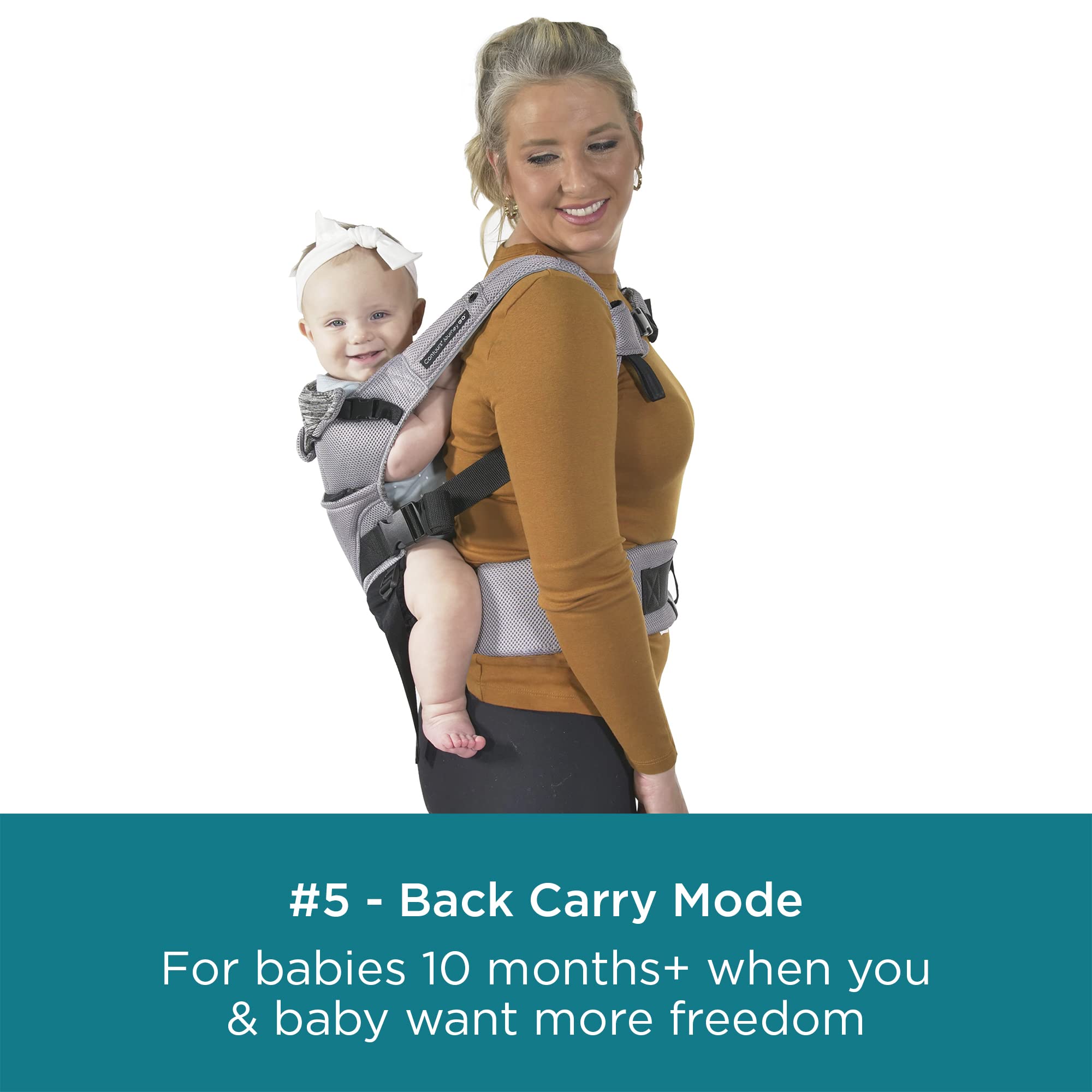 Contours Baby Carrier Newborn to Toddler |Journey GO 5 Position Convertible Easy-to-Use Baby Carrier with Pockets for Men and Women, Face in, Face Out, Front, Back & Hip (8-45 lbs) - Daydream Gray