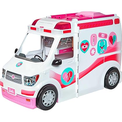 ​​​Barbie Playset with 20+ Accessories, Emergency Vehi​​cle Transforms into 2+ Foot Hospital with Lights and Sounds, Care Clinic​​​​​​​​