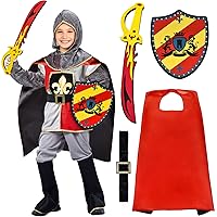 Latocos Knight Costume for Boys Medieval Dress Up Halloween Costumes Role Play Set Accessories Sword Cape Shield for Kids