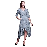 Bimba Cotton Womens V Neck Asymmetrical Pocket Shift Causal Short Sleeve Summer Party Midi Dress