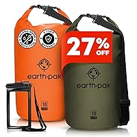 Earth Pak Waterproof Dry Bag - Roll Top Waterproof Backpack Sack Keeps Gear Dry for Kayaking & Fishing with Phone Case (Orange 10L & Green 10L)