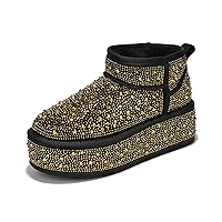 Cape Robbin Kyumi Mini Platform Boots for Women with Full Rhinestones - Warm Winter Boots with Memory Foam Insole - Fur Lined Chunky Moon Boots - Ladies Winter Ankle Boots