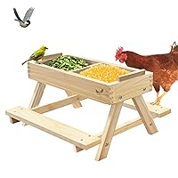 Chicken Picnic Table,Chicken Feeder No Waste Handmade Wooden, DIY Chicken Feeder Kit (15.8 * 14.9 * 10)