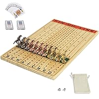 Horse Race Board Game Racing Game Thickened Solid Wood with 11 Luxurious Durable Classic Metal Horses with 4 Dice and 2 Boxes of Cards Horse Racing Game (Log Color, Rectangle)