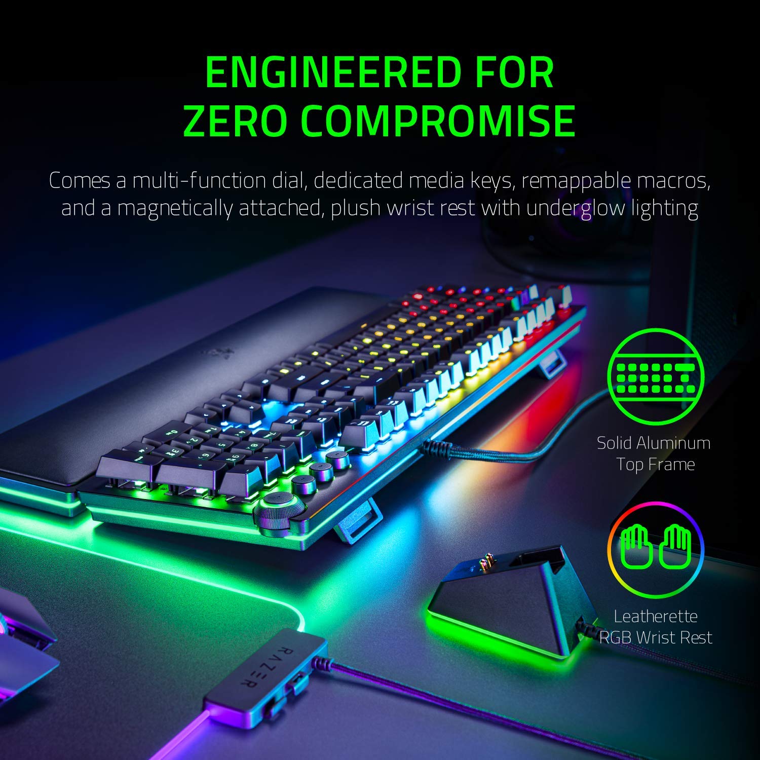Razer Huntsman Elite Gaming Keyboard: Fast Keyboard Switches - Clicky Optical Switches - Chroma RGB Lighting - Magnetic Plush Wrist Rest - Dedicated Media Keys & Dial - Classic Black