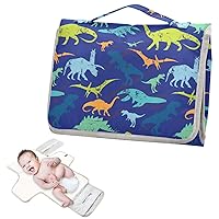 Dinosaur Blue Portable Diaper Changing Pad for Baby Waterproof Foldable Changing Mat Diaper Changing Pad with Built-in Pillow for Beach Picnic Travel Park