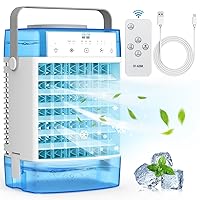 Portable Air Conditioners, 1600ml Portable AC Unit with Remote Control, Powerful 3 Speeds 7 Colors LED Evaporative Air Cooler with Timer, Personal Mini Air Conditioner Portable for Room Bedroom Office