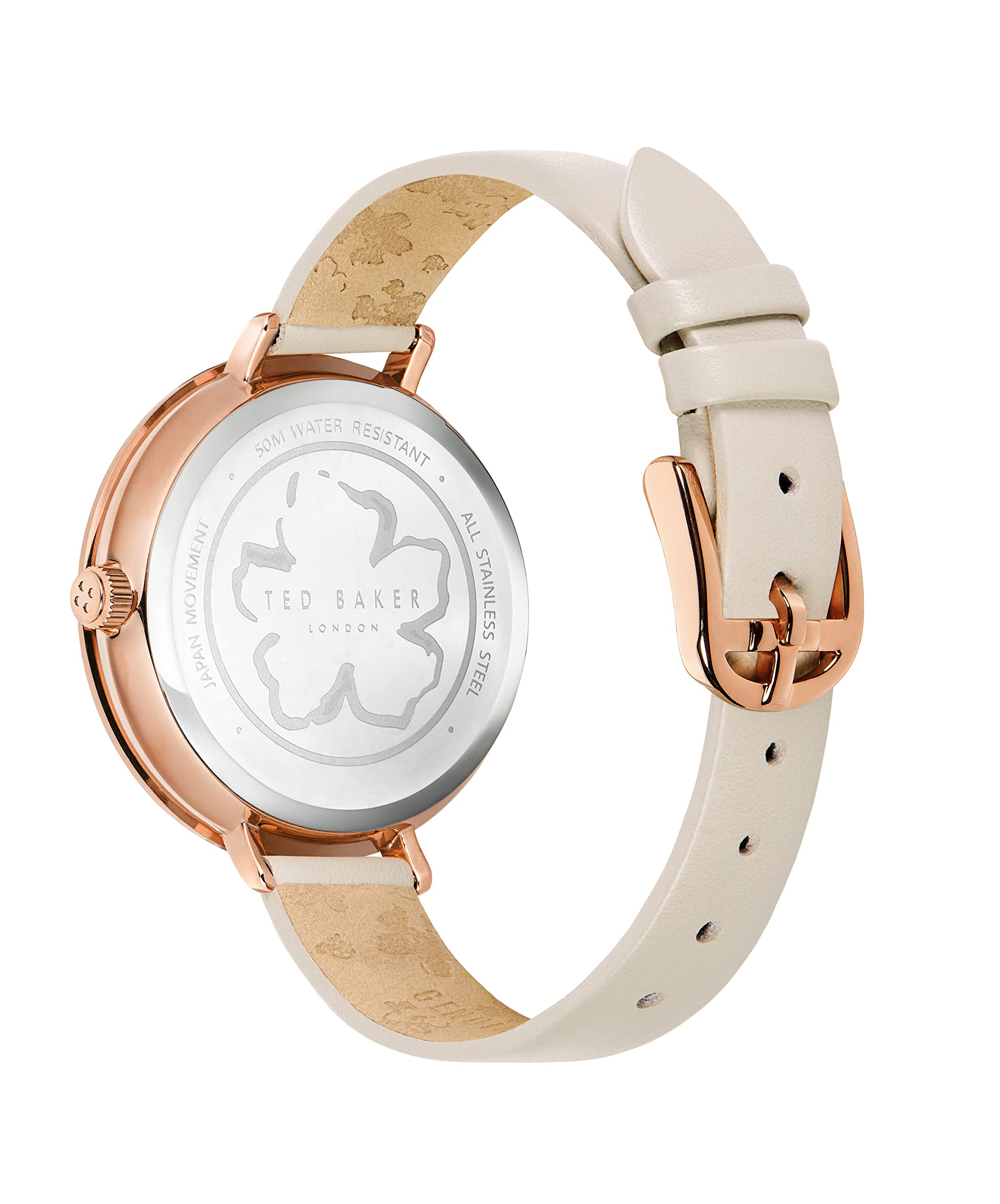 Ted Baker Women's Stainless Steel Quartz Leather Strap, Beige, 12 Casual Watch (Model: BKPAMS2149I), Rose Gold/Champagne/Cream