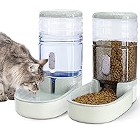 Automatic Dog Cat Feeder and Water Dispenser Gravity Food Feeder and Waterer Set with Pet Food Bowl for Small Medium Dog Puppy Kitten, Large Capacity 1 Gallon x 2(Grey)