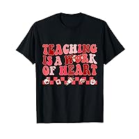 Teaching Is A Work Of Heart Teacher Hippie Valentines Day T-Shirt
