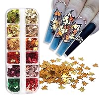 3D Fall Maple Leaf Nail Glitter Sequins Maple Leaf Glitter Flakes Fall Nail Designs Fall Nail Stickers Autumn Nail Art Decals for Acrylic Nails Charms Thanksgiving Nail Art Decorations 12 Grids