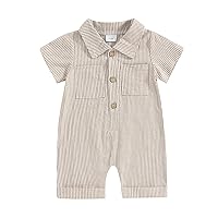BemeyourBBs Newborn Baby Boy Summer Clothes Stripe Short Sleeve Dress Shirt Romper Button Jumpsuit Gentleman One Piece Outfit