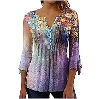 Women's Plus Size Tunic Tops Summer Short Sleeve V Neck Blouses Ruffle Flowy Button Up T Shirts
