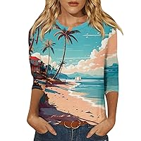 Womens T Shirts Casual Crewneck Comfy Casual T Shirts for Women 3/4 Sleeve Print Classy Tops for Women