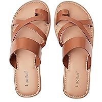 Luoika Women's Wide Width Flat Sandals, Flip Flop Slides Sandal Casual Strapy Sandal Slip on Summer Beach Shoes for Women.