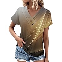 Plus Size Loungewear Short Sleeve Blouses Womens Independence Day Hip Deep V Neck Polyester Tshirts Women Brown XL