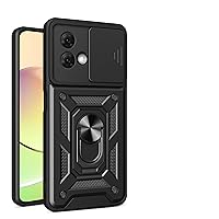 Motorola Moto G84 5G Compatible PU+TPU Phone Case with Sliding Camera Lens Cover, Black
