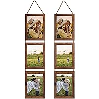 Lavezee 5x7 Collage Triple Picture Frames Set, Walnut Brown 6 Opening Hanging Vertical Frame Made to Display 5 by 7 Inch Photo Print for Wall Decor