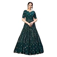 Green Stylish Eid Festival Georgette Flairy Sequin Girls Gown Party Cocktail Dress Muslim Long Anarkali 5433 (XL)