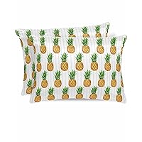 Satin Pillowcase for Hair and Skin, Pineapple Smooth Cooling Silk Pillow Covers Set of 2, Summer Yellow Fruits Green Lightweight Pillow Cases Cover with Hidden Zipper Closure, 20