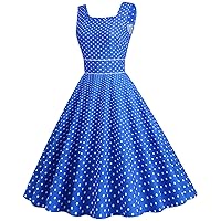 Women 50s 60s Vintage Square Neck Sleeveless Cocktail Swing Dress 1950s Polka Dot Audrey Rockabilly Prom Party Dresses