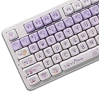 PBT Keycaps Set,Dye-Sublimation MOA Profile Cute Themed Full 138 Keys Custom Keycaps for ANSI Layout 100% 60% TKL Cherry MX Switch Mechanical Gaming Keyboard Kawaii DIY Keycaps (Purple Bear)