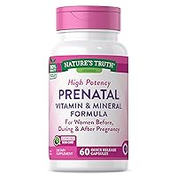 Prenatal Vitamins With Folic Acid | 60 Capsules | Non-GMO & Gluten Free Supplement | By Nature's Truth