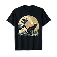 Surrealism Japanese Painting Black Cat T-Shirt