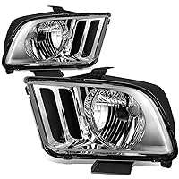 Auto Dynasty Factory Style Halogen Headlights Assembly Compatible with Ford Mustang Pony 5th Gen 2005-2009, Driver and Passenger Side, Chrome Housing Clear Corner