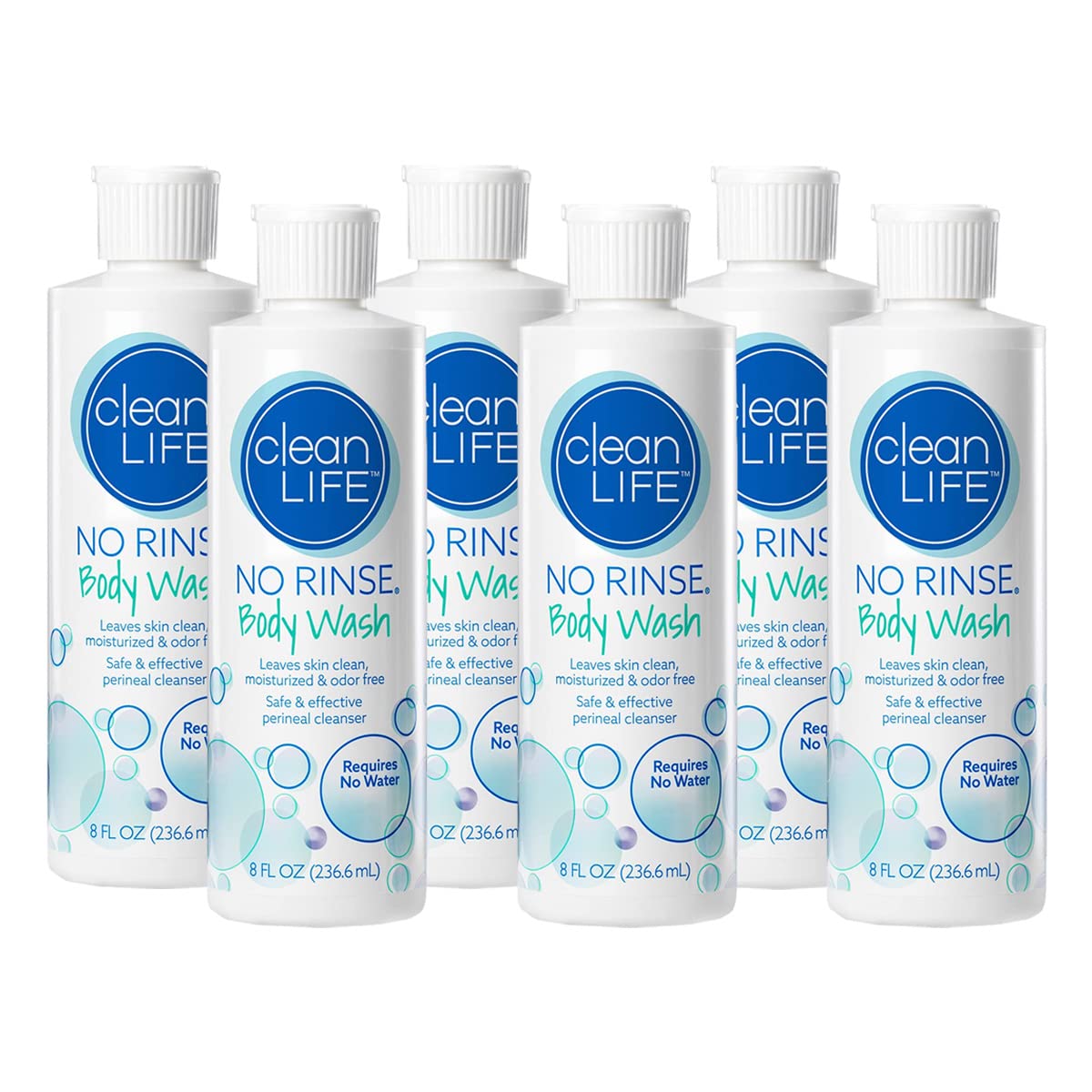 No-Rinse Body Wash, 8 fl oz - Leaves Skin Clean, Moisturized and Odor-Free, Rinse-Free Formula (Pack of 6)