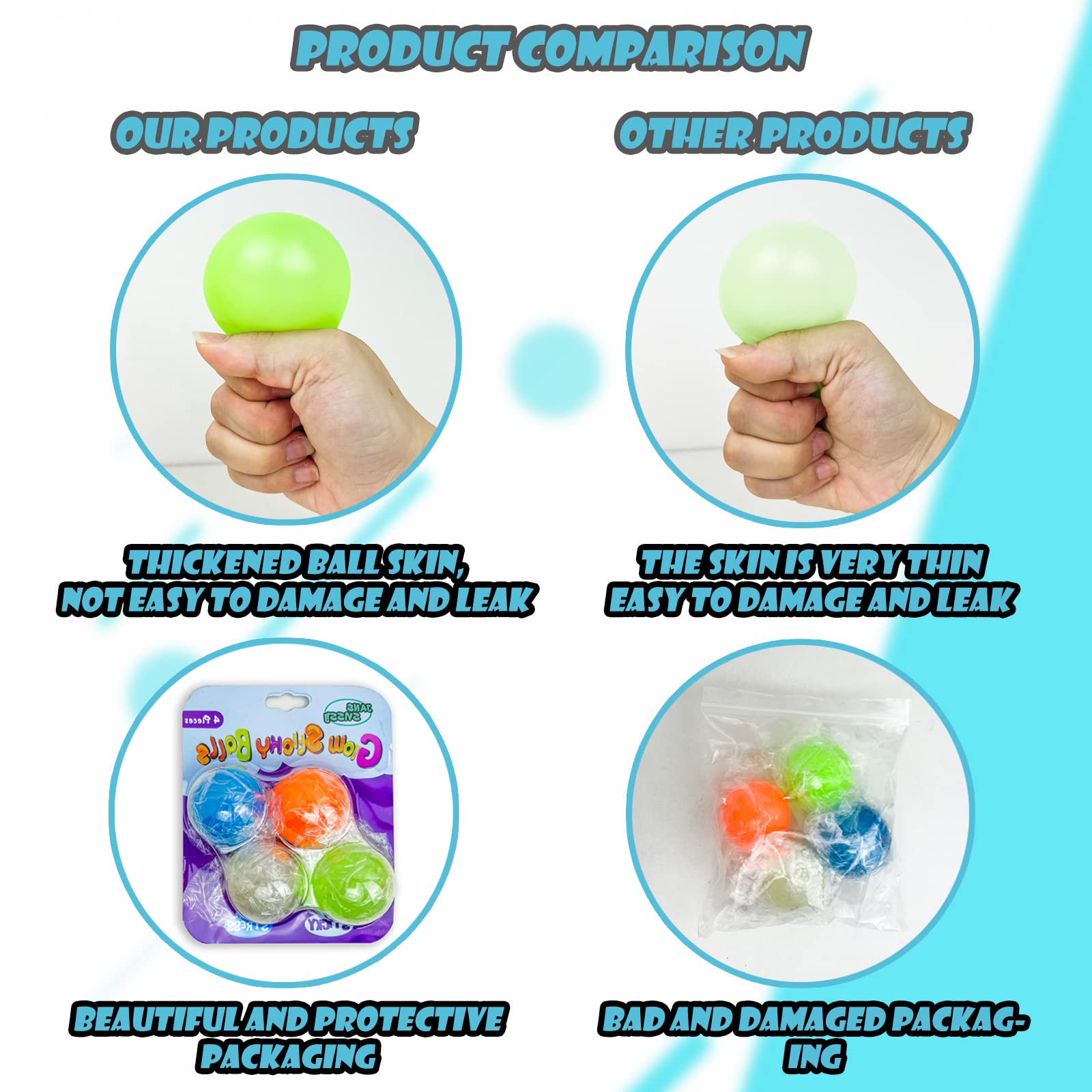Glow in the Dark Sticky Balls that Stick to the Ceiling,Stress Balls for Kids and Adults,Glow Sticky Ceiling Balls,Squishy Toys for Kids,Fidget Toys,Party Favors, Anxiety Relief Items,ASMR Stuff(4Pcs)