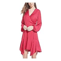 GUESS Womens Pink Paisley Long Sleeve Above The Knee Evening Wrap Dress L