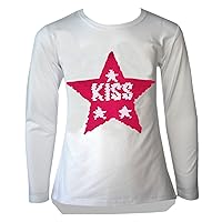 Girls Sequin Tops Brush Changing Heart Star Butterfly Love Pom Pom Ice Cream Top