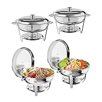 5QT Chafing Dish Buffet Set of 4 Pack, Round Stainless Steel Food Warmers Buffet Servers Sets, Chafer with Food & Water Pan, Lid, Frame, Fuel Holder for Catering and Parties