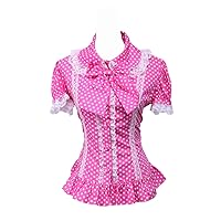 Antaina Pink Cotton Polka Dot Lace Ruffle Bow Tie Sweet Lolita Shirt Blouse