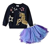 DXTON Toddler Girls Dresses Winter Long Sleeve Party Dresses 2pcs Casual T-Shirt and Tutu Skirt Set