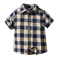 Boy's Toddler Kids Casual Short Sleeve Cotton Button Plaid Shirt Summer Casual Dress Shirt Tops Formal Solid Shirts