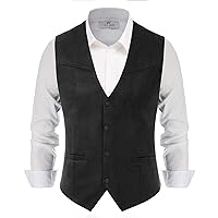 PJ PAUL JONES Men's Western Cowboy Suit Vest Slim Fit Faux Suede Leather Dress Vests Waistcoat for Wedding