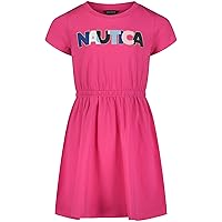 Nautica Girls' Short Sleeve Jersey Tee Dress with Elastic Cinched Waist, Fun Designs & Colors