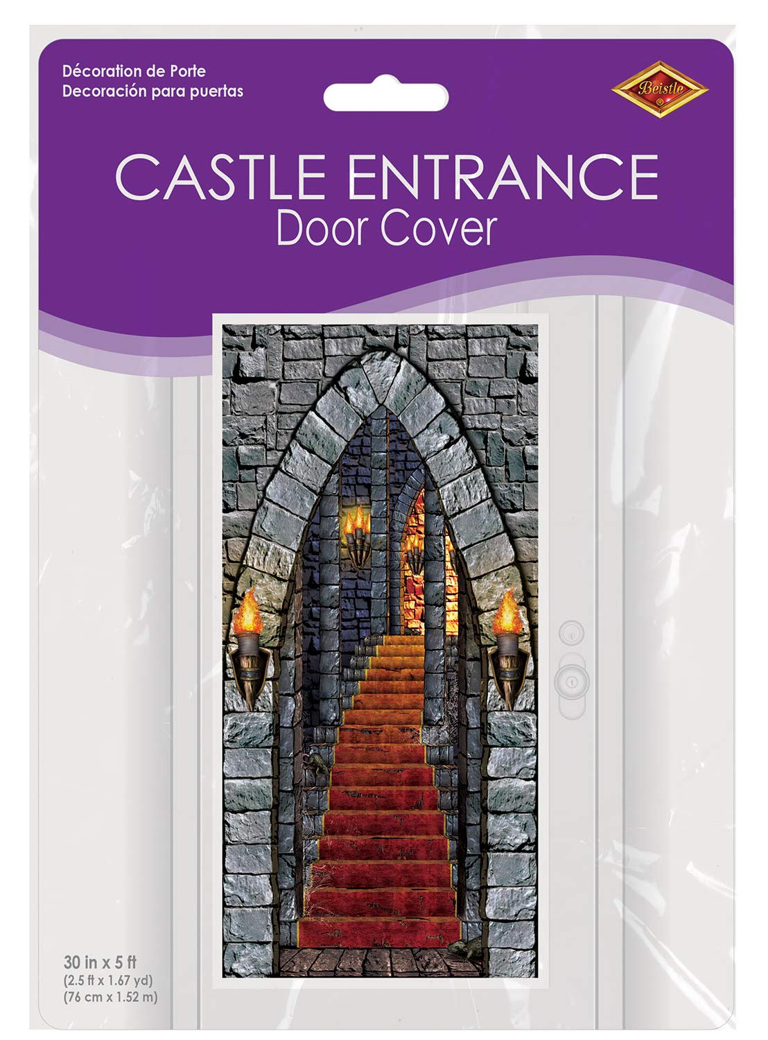 Beistle Indoor/Outdoor Plastic Castle Entrance Door Cover for Medieval Theme Decoration Halloween Party Supplies, 30