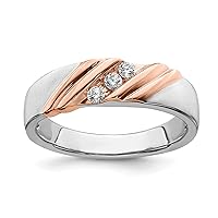 Jewels By Lux Solid 14k White and Rose Two Tone Gold 3-Stone 1/6 carat Diamond Complete Mens Wedding Ring Band Available in Size 8 to 12 (Band Width: 3.66 to 6.26 mm)