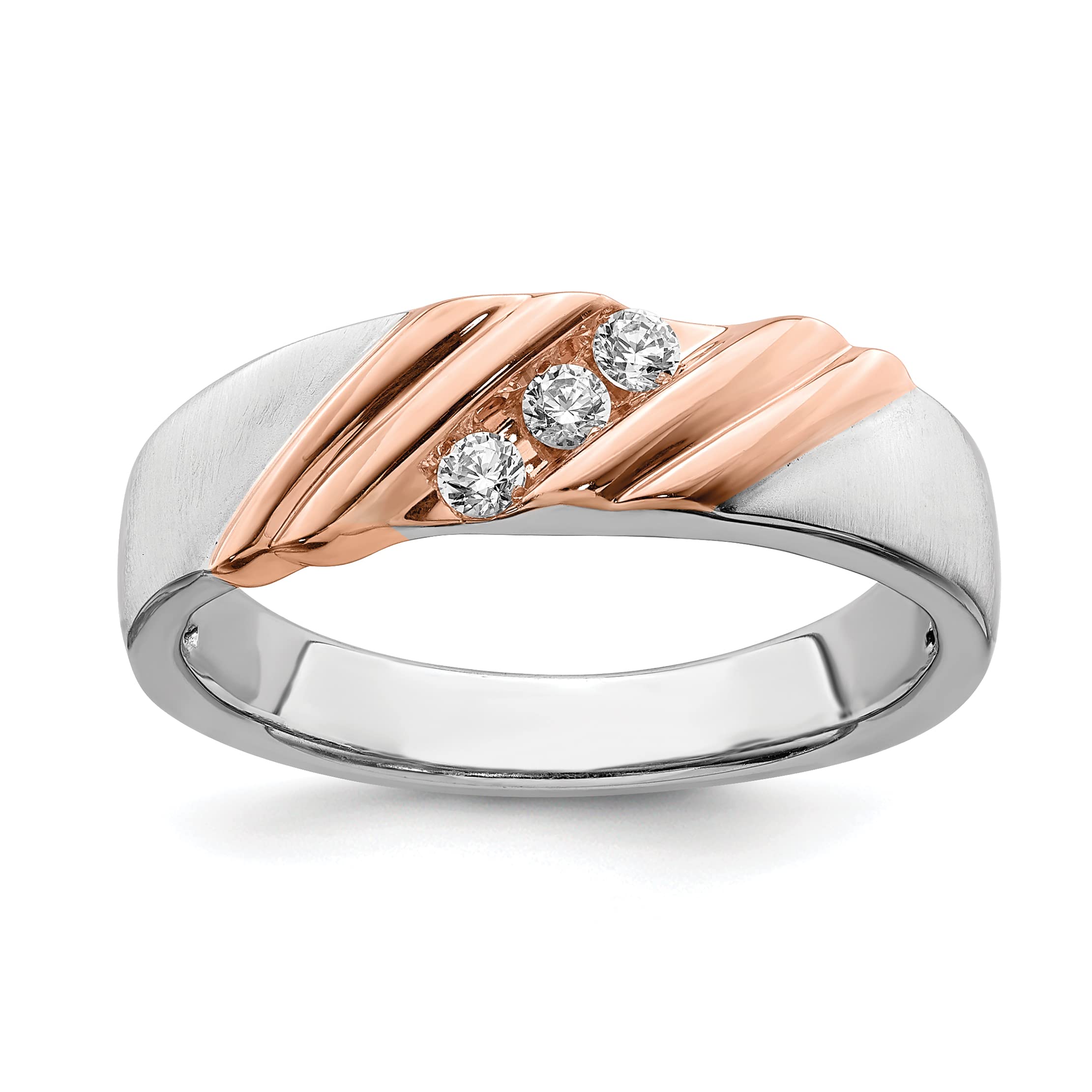 Jewels By Lux Solid 14k White and Rose Two Tone Gold 3-Stone 1/6 carat Diamond Complete Mens Wedding Ring Band Available in Size 7 to 11 (Band Width: 3.66 to 6.26 mm)