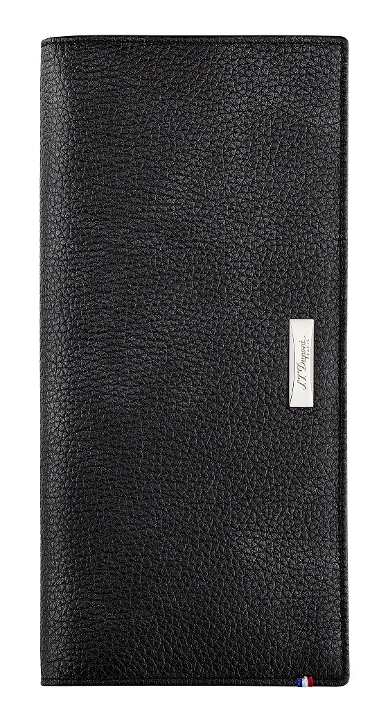S.T Dupont D-180263 Line D Soft Diamond Grained Leather Large Vertical Wallet with Zippered Compartment - Black