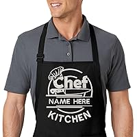 Custom Embroidered Aprons with Your Personalized Chef Name & Kitchen Design (Black)