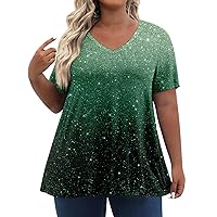 Plus Size Womens T Shirts Plus Size Tshirts for Women Womens Work Tops Women's Fashion Casual Short Sleeve Print V Neck Pullover Blouses Shirts 16-Green 4X-Large