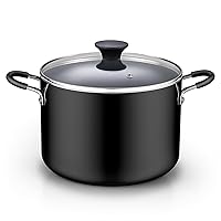 Cook N Home Nonstick Stockpot with Lid 8-QT, Professional Deep Cooking Pot Canning Cookware Stock Pot with Glass Lid, Black